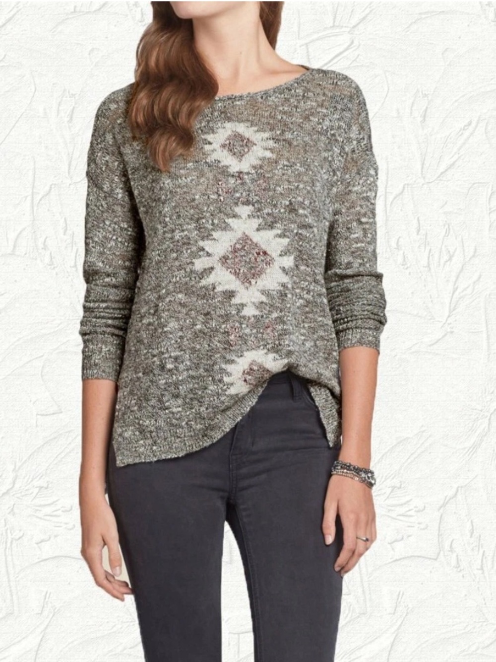 Hollister Relaxed Olive Aztec-Pattern Women's Sweater